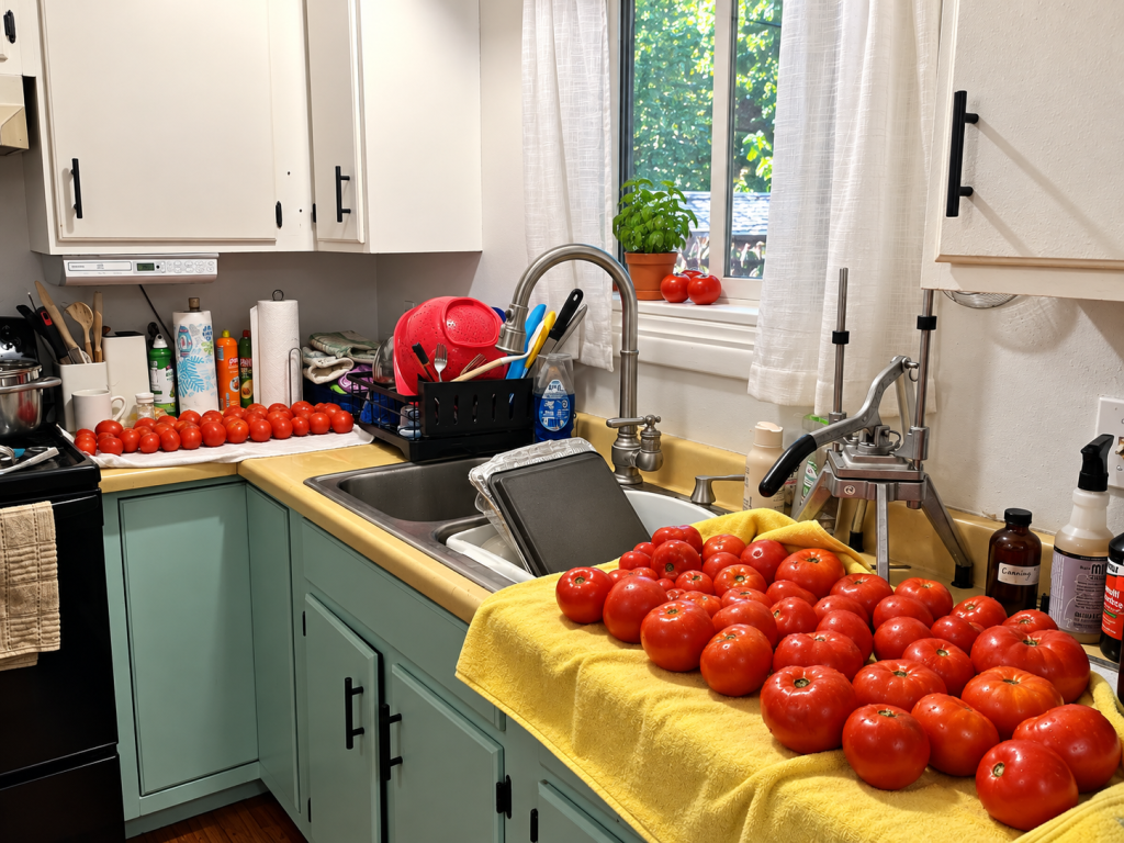 Tomatoes ready for canning sauce
